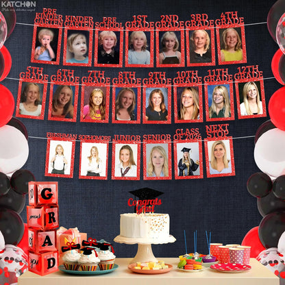 KatchOn, K-12 Graduation Photo Banner 5x7 - Photo Cards 12+6 | Graduation Banner 2026 Personalized, Graduation Decorations Class of 2026 | Red Graduation Picture Banner, Graduation Party Decorations