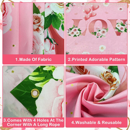 KatchOn, Pink Love Valentines Backdrop - XtraLarge, 72x44 Inch | Valentine Backdrop for Photography | Valentine Banner, Valentines Day Decorations | Valentines Decor | Galentines Day Decorations