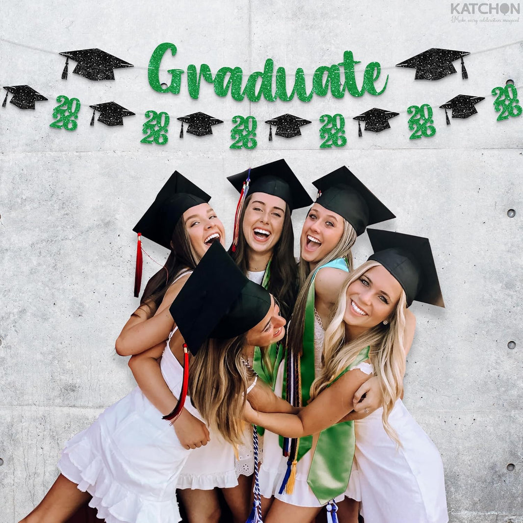 KatchOn, Glitter, Green and Black Graduation Banner - 10 Feet | Congrats Grad Banner for Grad Cap Decorations | Green Graduation Decorations 2026 | Class of 2026 Decorations