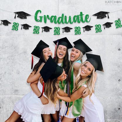 KatchOn, Glitter, Green and Black Graduation Banner - 10 Feet | Congrats Grad Banner for Grad Cap Decorations | Green Graduation Decorations 2026 | Class of 2026 Decorations