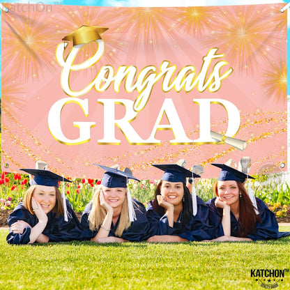 Graduation Decorations 2026 Congrats Grad Banner Rose Gold - 72x44 Inch | Graduation Banner for Class of 2026 Decorations | Rose Gold Graduation Party Decorations 2026, KatchOn