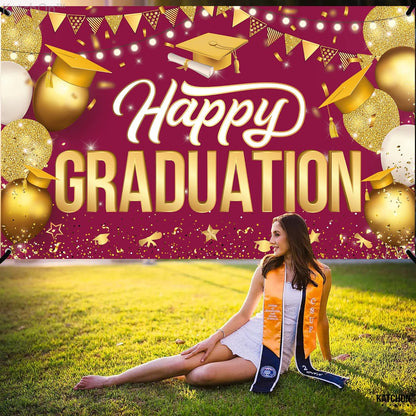 KatchOn, Happy Graduation Banner Maroon and Gold - XtraLarge, 72x44 Inch | Graduation Backdrop 2026 Graduation Decorations 2026 Congratulations Banner for Grad Party Supplies