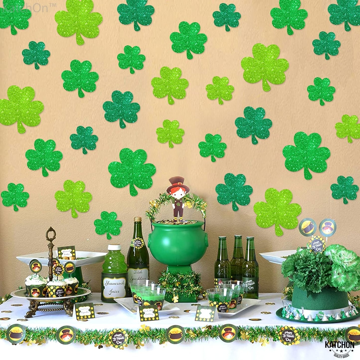 KatchOn, 45 Pieces Shamrock Cutouts for Shamrock Decorations - Glitter St Patricks Day Cutouts | St Patricks Day Decorations, St Patricks Day Bulletin Board Decorations | St Patricks Day Wall Decor