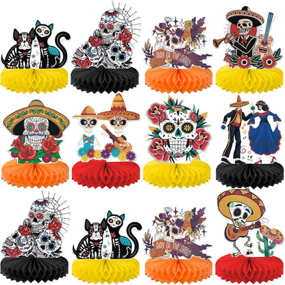 KatchOn, Day of The Dead Centerpieces - Pack of 12 | Halloween Centerpieces, Day of The Dead Decorations | Halloween Honeycomb, Day of The Dead Halloween Decorations | Dia De Los Muertos Decorations