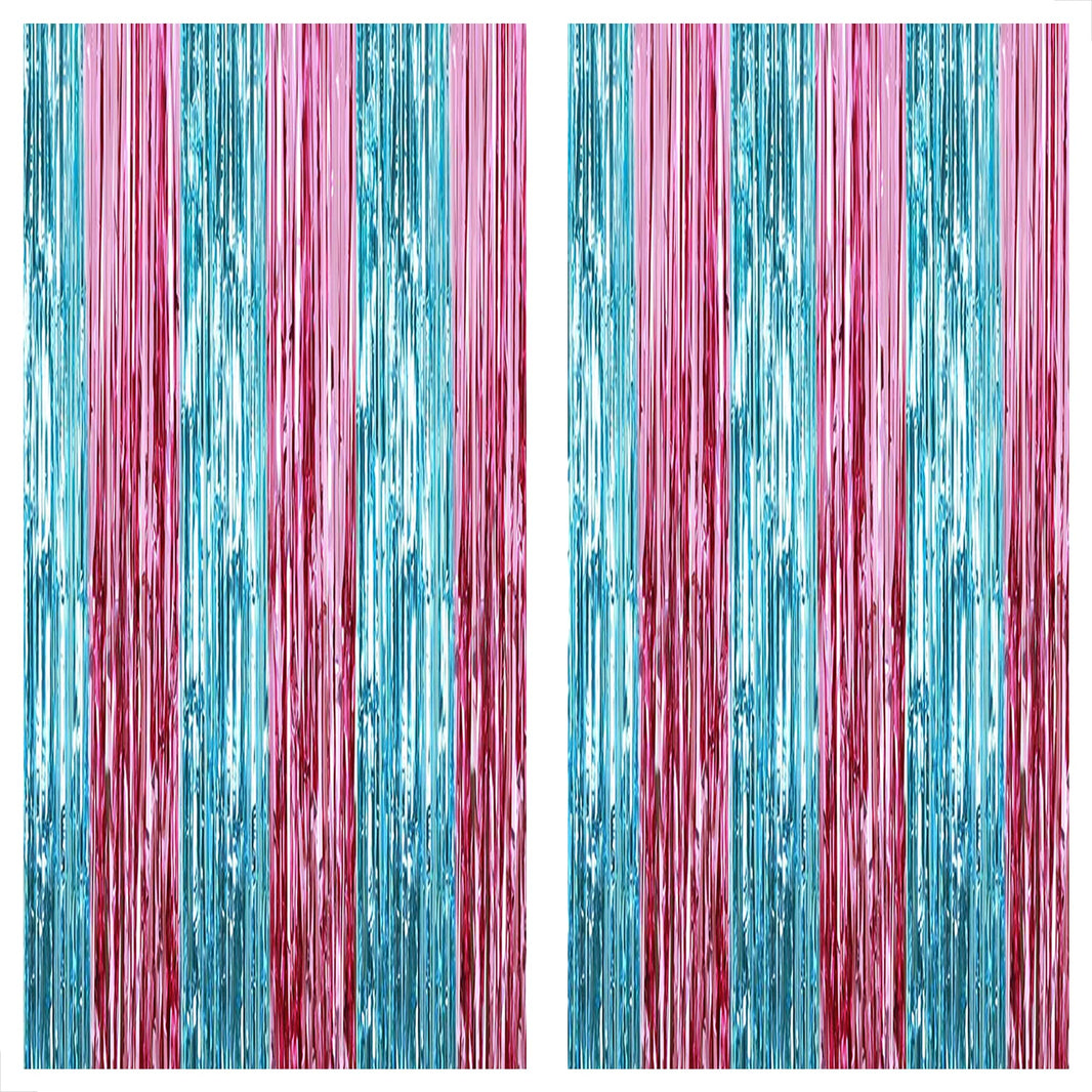 KatchOn, XtraLarge Pink and Blue Streamers - 8x3.2 Feet, Pack of 2 | Gender Reveal Decorations | Baby Gender Reveal Backdrop Boy or Girl | Pink and Blue Backdrop for Pink and Blue Party Decorations