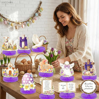 katchon huge easter centerpieces for tables pack of 12 he is risen decorations with bunny and jesus happy easter decorations for home honeycomb easter decor