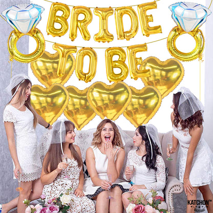 KatchOn, Gold Bride To Be Balloons Set - Pack of 17 | Gold Bride Balloons | Bridal Shower Balloon for Bridal Shower Decorations | Bachelorette Party Decorations