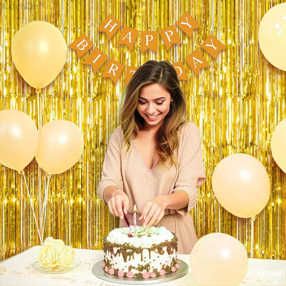 KatchOn, Gold Backdrop Curtain - 2 Pcs | Foil Fringe Curtain for 50th Birthday Decorations | Gold Streamers for New Years, Casino, Bachelorette, 50th Anniversary Decorations