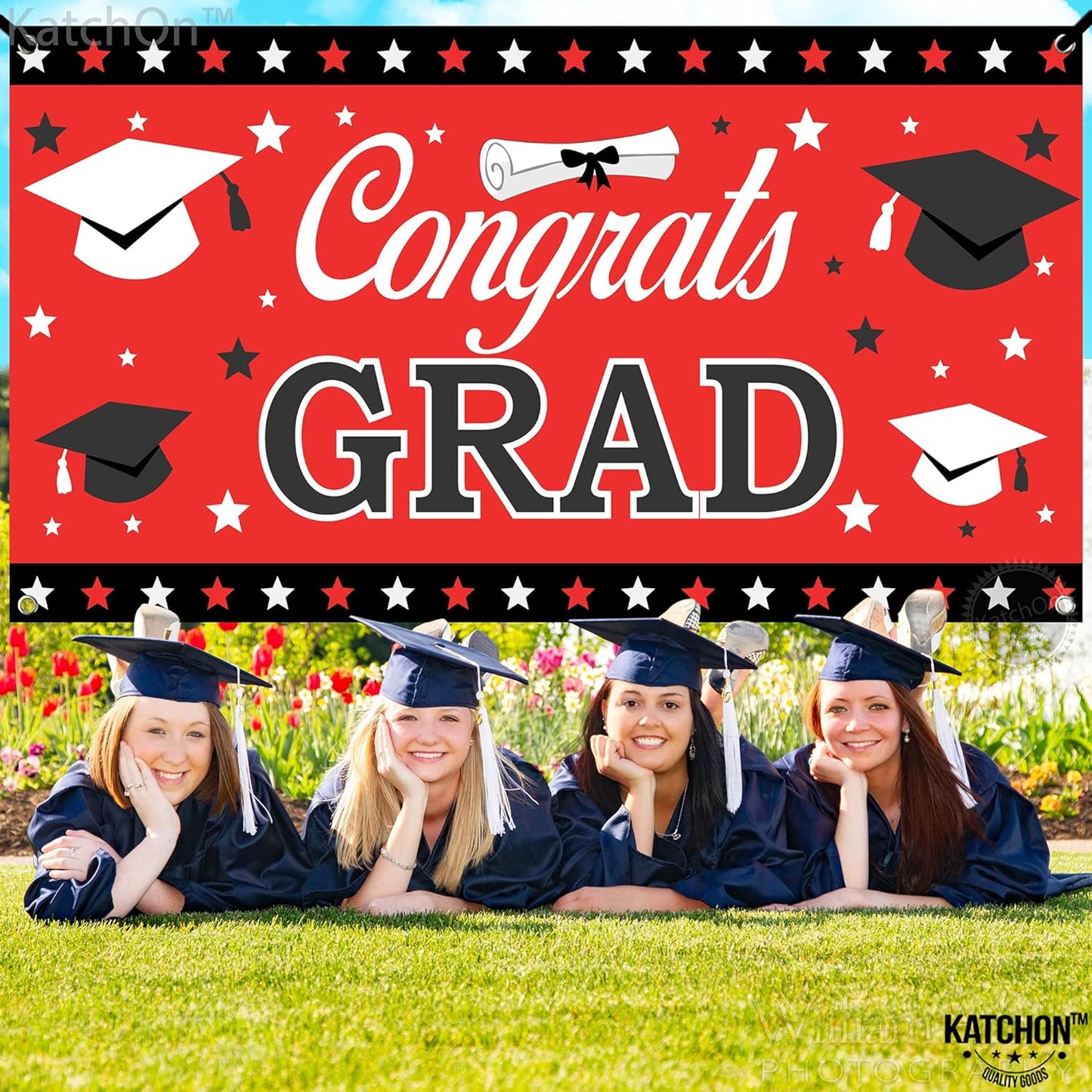 KatchOn, XtraLarge Congrats Grad Banner Red - 72x44 Inch | Graduation Banner Class of 2024 for 2024 Graduation Party Decorations | Graduation Backdrop 2024, Red Graduation Decorations Class of 2024