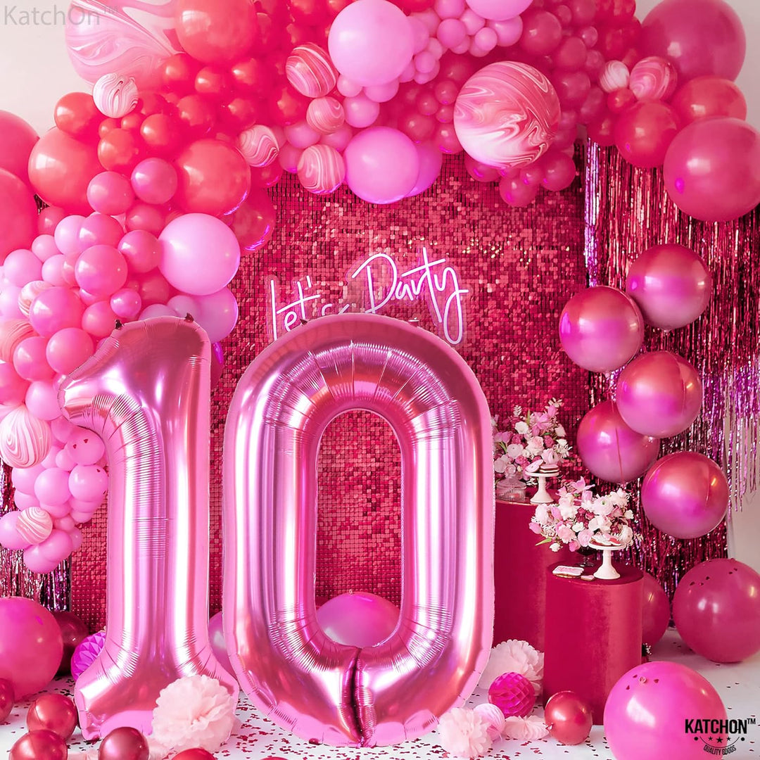 KatchOn, Hot Pink 10 Balloon Number - 40 Inch | Hot Pink 10 Birthday Balloon, 10th Birthday Decorations for Girl | Pink Number 10 Balloon | 10th Birthday Balloons | 10 Year Old Balloons for Girls