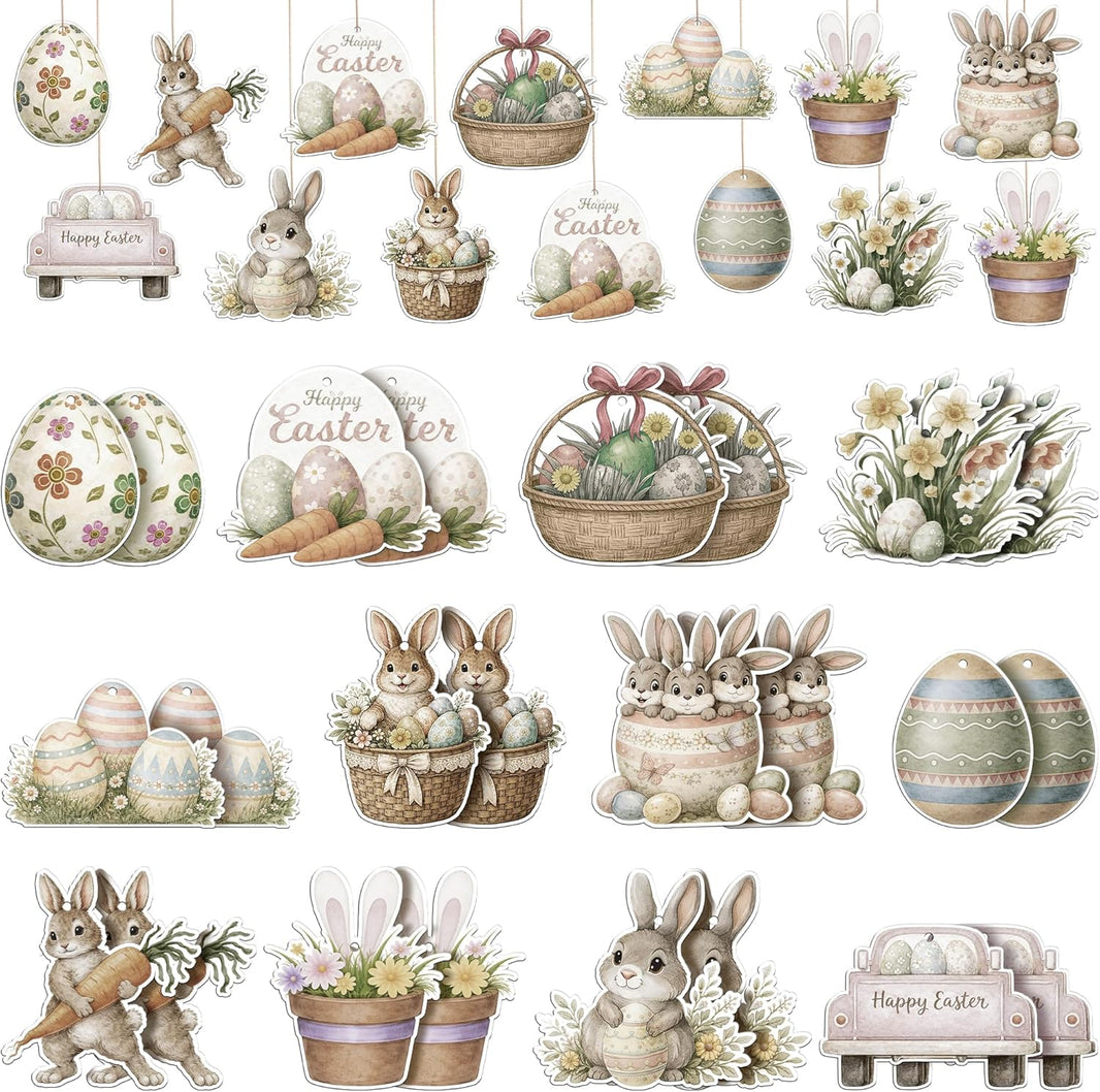 katchon hanging easter decorations pack of 24 little diy wooden easter ornaments easter party decorations hanging easter decorations for home easter tree ornaments for easter decor