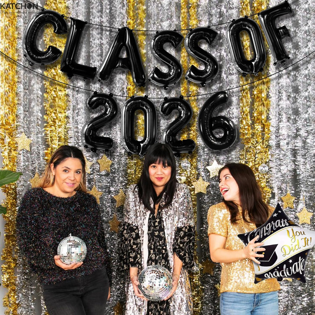 KatchOn, Black Class of 2026 Balloons - 16 Inch | Graduation Balloons Banners | Black Graduation Decorations 2026 | Class of 2026 Banner for Class of 2026 Decorations, Graduation Party Decorations