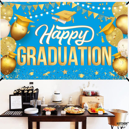 KatchOn, Happy Graduation Banner Blue and Gold - XtraLarge 72x44 Inch | Graduation Backdrop 2026, Graduation Decorations 2026 | Congratulations Banner for 2026 Graduation Decorations