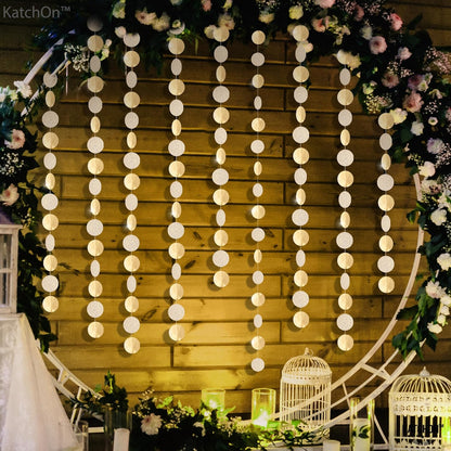 KatchOn, Glitter Champagne Circle Garland Banner - Large, 13 Feet, Pack of 4 | Dot Hanging Streamer, Gold Party Decorations, Champagne Party Decoration | Circle Garland for Happy New Year Decorations