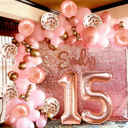 KatchOn, Rose Gold 15 Balloons Number - Big, 40 Inch | 15 Birthday Balloons with Confetti for Happy 15th Birthday Decorations for Girls | Quinceanera Decorations | 15 Birthday Decorations for Girls