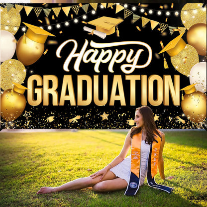 KatchOn, Happy Graduation Banner - XtraLarge, 72x44 Inch | Black and Gold Graduation Backdrop 2026, Graduation Decorations Class of 2026 Congratulations Banner for 2026 Graduation Party Decorations