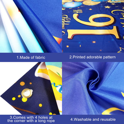 KatchOn, XtraLarge Blue and Gold Happy 16th Birthday Banner - 72x44 Inch | 16th Backdrop for Happy Birthday Decorations | Blue and Gold Party Decorations