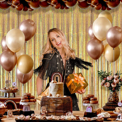 KatchOn, Champagne Gold Fringe Curtain Backdrop - Large, 6.4x8 Feet, Pack of 2 | Iridescent Gold Backdrop Curtain, Gold Photo Backdrop | Gold Foil Curtain Backdrop, Golden Birthday Party Decorations