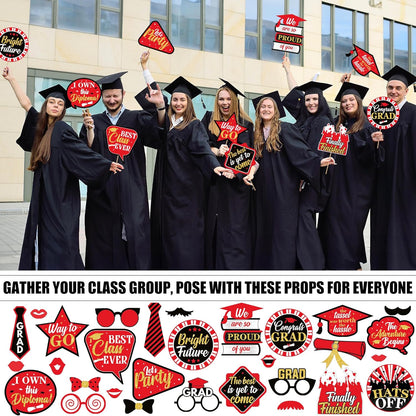 KatchOn, Graduation Photo Booth Props 2026 - Glitter, Pack of 30 | Red and Black Graduation Photo Props | Graduation Props for Red and Black Graduation Decorations 2026, Congrats Grad Decorations