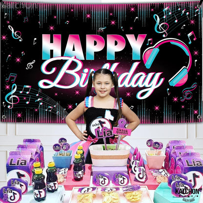 KatchOn, Xtralarge TIK Tok Happy Birthday Banner - 72x44 Inch | TIK Tok Banner for TIK Tok Happy Birthday Decorations | Backdrop for Girls Birthday | Tik Tok Party Decorations for Girls