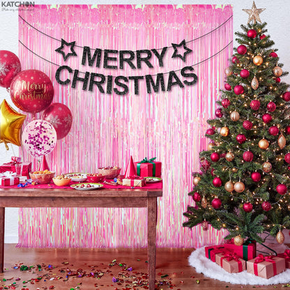 KatchOn, XtraLarge Iridescent Pink Backdrop Curtain - 3.2x8 Feet | Pink Streamers for Birthday, Gender Reveal, Bachelorette, Wedding, Bridal Shower Decorations | Pink Iridescent Party Decorations