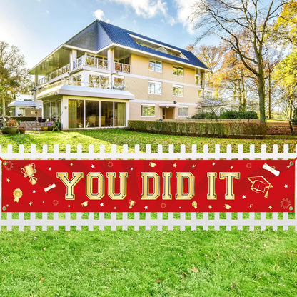 KatchOn, Xtralarge Red and Gold You Did It Graduation Yard Banner - 120x20 Inch | Red and Gold graduation Yard Banner for Outdoor Graduation Decorations 2026