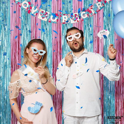 KatchOn, XtraLarge Pink and Blue Streamers - 8x3.2 Feet, Pack of 2 Gender Reveal Decorations | Baby Gender Reveal Backdrop Boy or Girl | Pink and Blue Backdrop for Pink and Blue Party Decorations