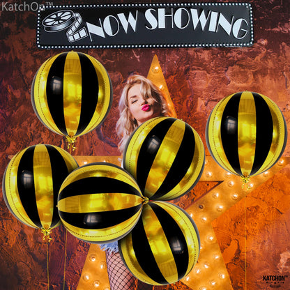 KatchOn, Big 22 Inch Black and Gold Balloons - Pack of 6, Black and Gold Party Decorations | 360 Degree 4D Sphere Round Graduation Decorations 2025 | Disco Party Decorations