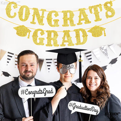 Graduation Decoration 2026 | Glitter Gold Congrats Grad Banner 2026 - No DIY, 10 Feet | Gold Congrats Grad Sign for Graduation Decorations Class of 2026, KatchOn