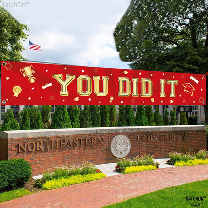 KatchOn, Xtralarge Red and Gold You Did It Graduation Yard Banner - 120x20 Inch | Red and Gold graduation Yard Banner for Outdoor Graduation Decorations 2026