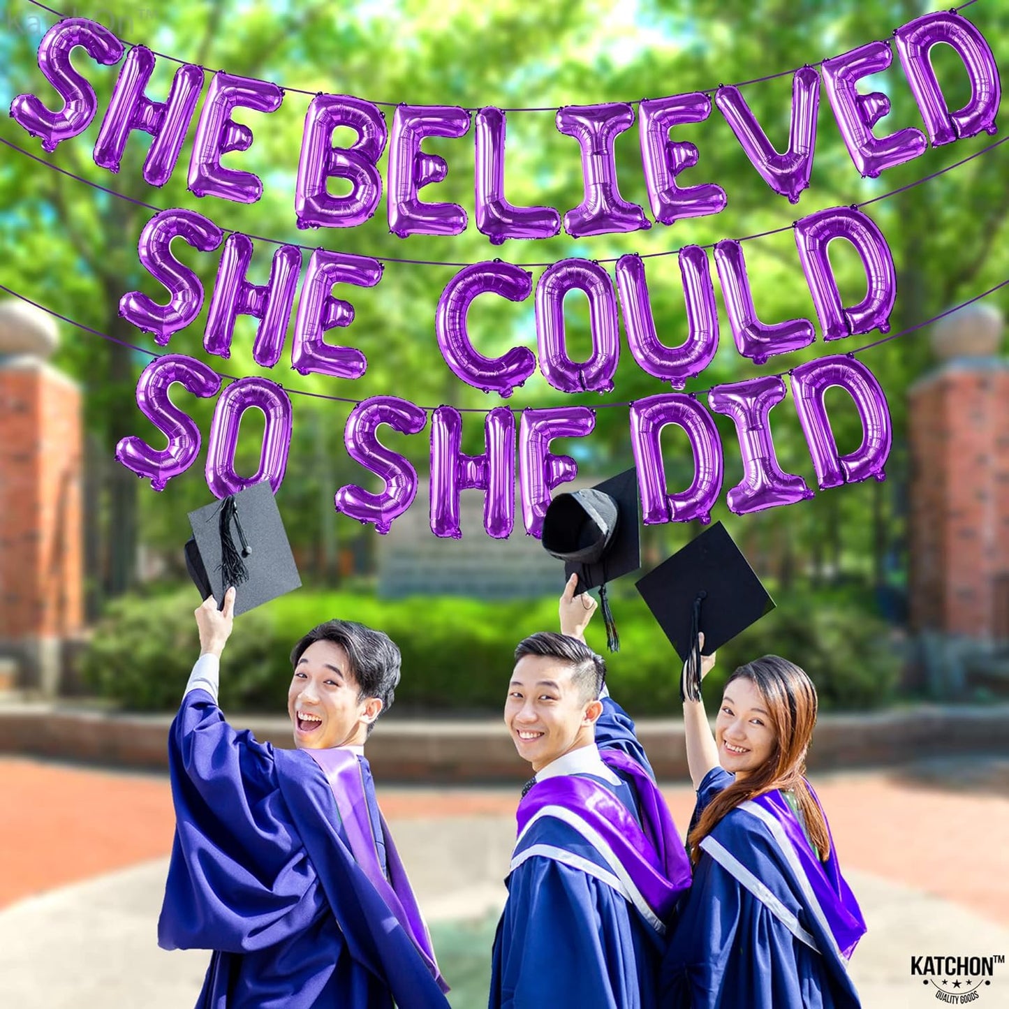 KatchOn, Purple She Believed She Could So She Did Balloons - 16 Inch | Graduation Balloons, Congratulations Decorations | 2024 Graduation Party Decorations, Purple Graduation Decorations Class of 2024