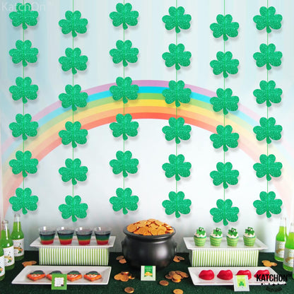 KatchOn, Glitter St Patricks Day Shamrock Garland - 6 Strings, No DIY | Shamrock Streamer, St Patricks Day Decorations | Shamrock Decorations | St Patricks Day Garland for St Paddys Day Decorations