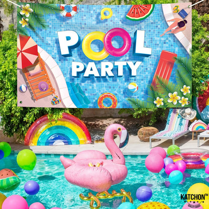 KatchOn Pool Party Banner 72x44 Inch | Pool Party Banner, Pool Party Decorations, Summer Backdrop for Summer Party Decorations