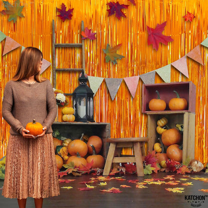 KatchOn XtraLarge Orange Fringe Backdrop - 6.4x8 Feet, Pack of 2 | Orange Backdrop for Orange Party Decorations | Orange Streamers for Basketball Party Decorations | Orange Birthday Decorations