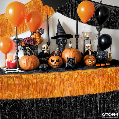KatchOn, XtraLarge Black and Orange Fringe Banner - 6.5 Ft, Pack of 2 | Halloween Tinsel Garland for Halloween Decorations, Orange and Black Party Decorations | Foil Fringe Garland for Birthday Party