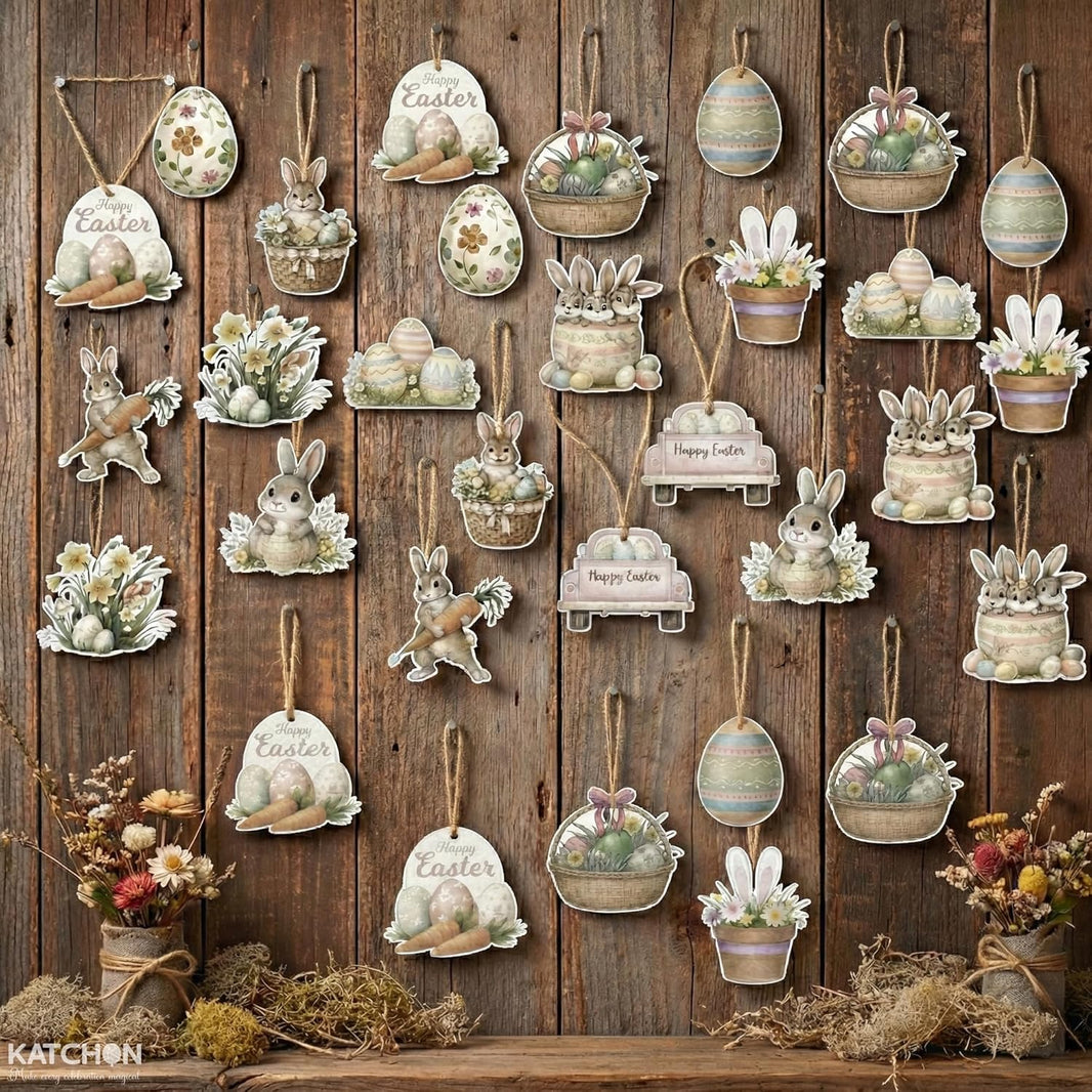 katchon hanging easter decorations pack of 24 little diy wooden easter ornaments easter party decorations hanging easter decorations for home easter tree ornaments for easter decor
