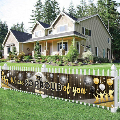 KatchOn, XtraLarge Black We Are So Proud of You Banner - 120x20 Inch | Graduation Decorations 2026 | Black and Gold Graduation Yard Banner for Outdoor Grad Decorations 2026 | 2026 Graduation Banner