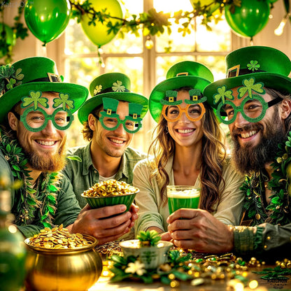 KatchOn, Glitter St Patricks Day Glasses - Pack of 6 | St Patricks Day Photo Booth Props for St Patricks Day Decorations | Saint Patricks Day Glasses for St Patricks Day Decor | Shamrock Glasses