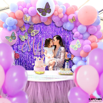 Katchon, Wavy Purple Foil Fringe Curtain - Pack of 2 | Wavy Streamers, Unicorn Party Decorations | Purple Fringe Backdrop for Baby Shower, Birthday, Mermaid Party Decorations | Halloween Decor Indoor