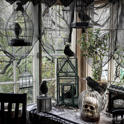 KatchOn Halloween Creepy Cloth and Crows, Black Cheesecloth - Pack of 7