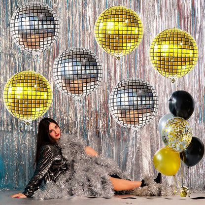 KatchOn, Large Gold and Silver Disco Ball Balloons - 22 Inch, Pack of 6 | 4D Sphere Disco Balloons for Disco Party Decorations, Bachelorette Party Decorations | 70s Party Decoration