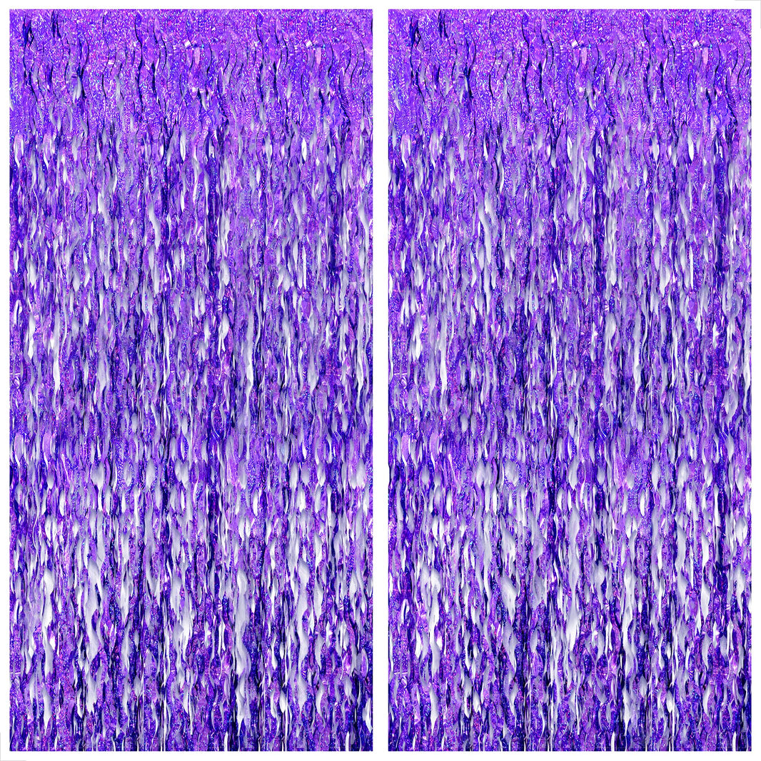 Katchon, Wavy Purple Foil Fringe Curtain - Pack of 2 | Wavy Streamers, Unicorn Party Decorations | Purple Fringe Backdrop for Baby Shower, Birthday, Mermaid Party Decorations | Halloween Decor Indoor