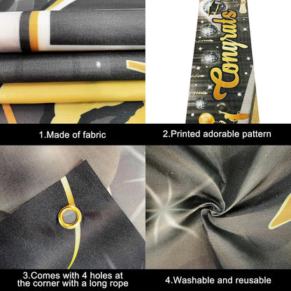 KatchOn, XtraLarge Congrats Grad Banner - 120x20 Inch | Disco Graduation Backdrop 2026, Black and Gold Graduation Decorations 2026 | Graduation Banner, Graduation Decorations Class of 2026