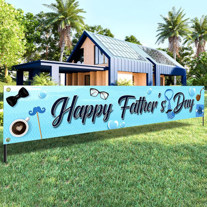 KatchOn, Happy Fathers Day Banner - XtraLarge, 120x20 Inch | Happy Fathers Day Yard Banner, Happy Fathers Day Decorations for Party | Happy Fathers Day Backdrop, Blue Father's Day Decorations Outside