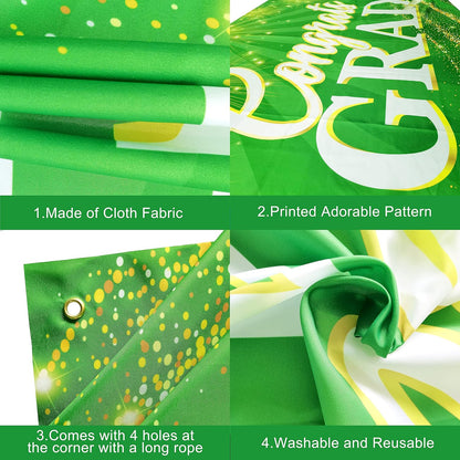 KatchOn, Green Congrats Grad Banner - Xtralarge, 72x44 Inch | Green and Gold Grad Banner for Graduation Decorations 2026 | Congrats Grad Backdrop for 2026 Graduation Decorations