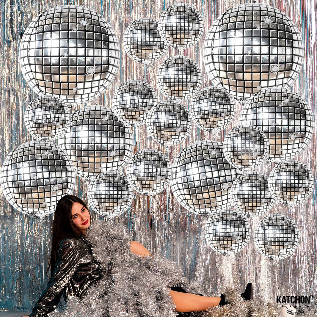 KatchOn, Large Silver Disco Ball Balloons - 32 Inch, Pack of 20 | Disco Balloons, Disco Party Decorations | Disco Ball Balloon for 70s Party Decorations | Last Disco Bachelorette Party Decorations