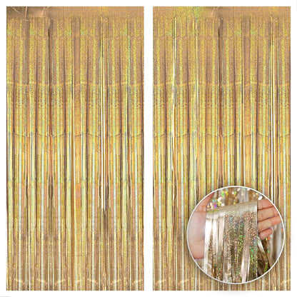 KatchOn, Champagne Gold Fringe Curtain Backdrop - Large, 3.2x8 Feet, Pack of 2 | Champagne Gold Foil Fringe Curtain Backdrop | Golden Birthday Party Decoration | Graduation Party Decoration Backdrop