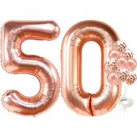 KatchOn, Giant Rose Gold 50th Birthday Balloons - 40 Inch | 50 Balloon Number, Confetti Balloons | 50 Birthday Balloons for 50 and Fabulous Birthday Decorations | 50th Birthday Decorations for Women