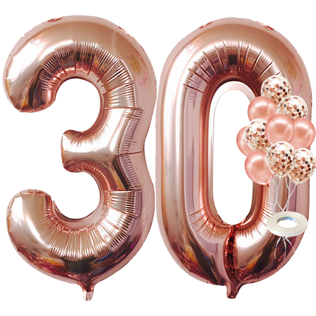 KatchOn, Rose Gold 30 Balloon Numbers Set - 40 Inch, Pack of 10 | Rose Gold 30 Balloons for 30th Birthday Decorations for Women | 30th Birthday Balloons with Confetti Balloons | 30th Balloons for Her