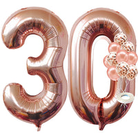 KatchOn, Rose Gold 30 Balloon Numbers Set - 40 Inch, Pack of 10 | Rose Gold 30 Balloons for 30th Birthday Decorations for Women | 30th Birthday Balloons with Confetti Balloons | 30th Balloons for Her